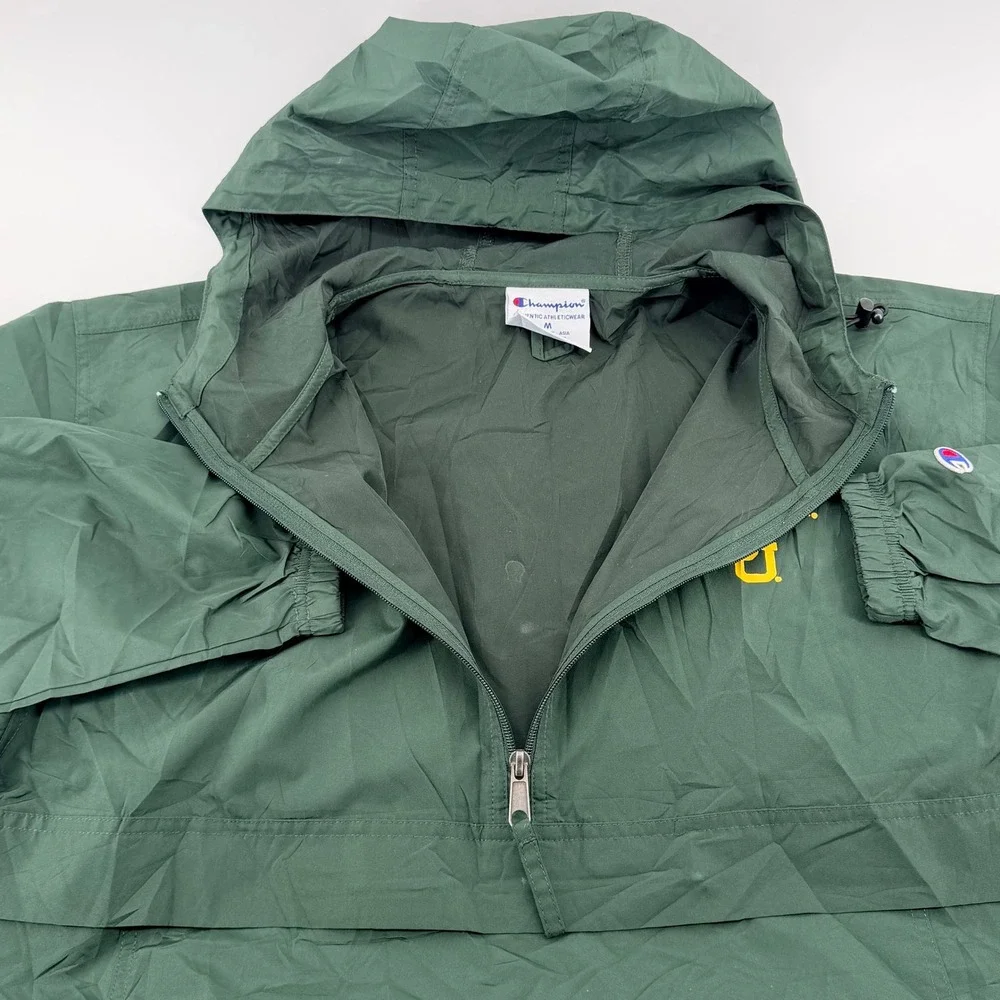 Champion Baylor University Anorak Windbreaker Jacket Green Mens Size M